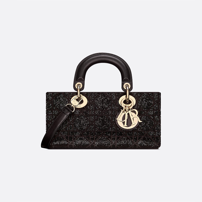 dior lady d-joy horizontal mini bead cannage embroidery cotton leather multi carry chain crossbody hand bag